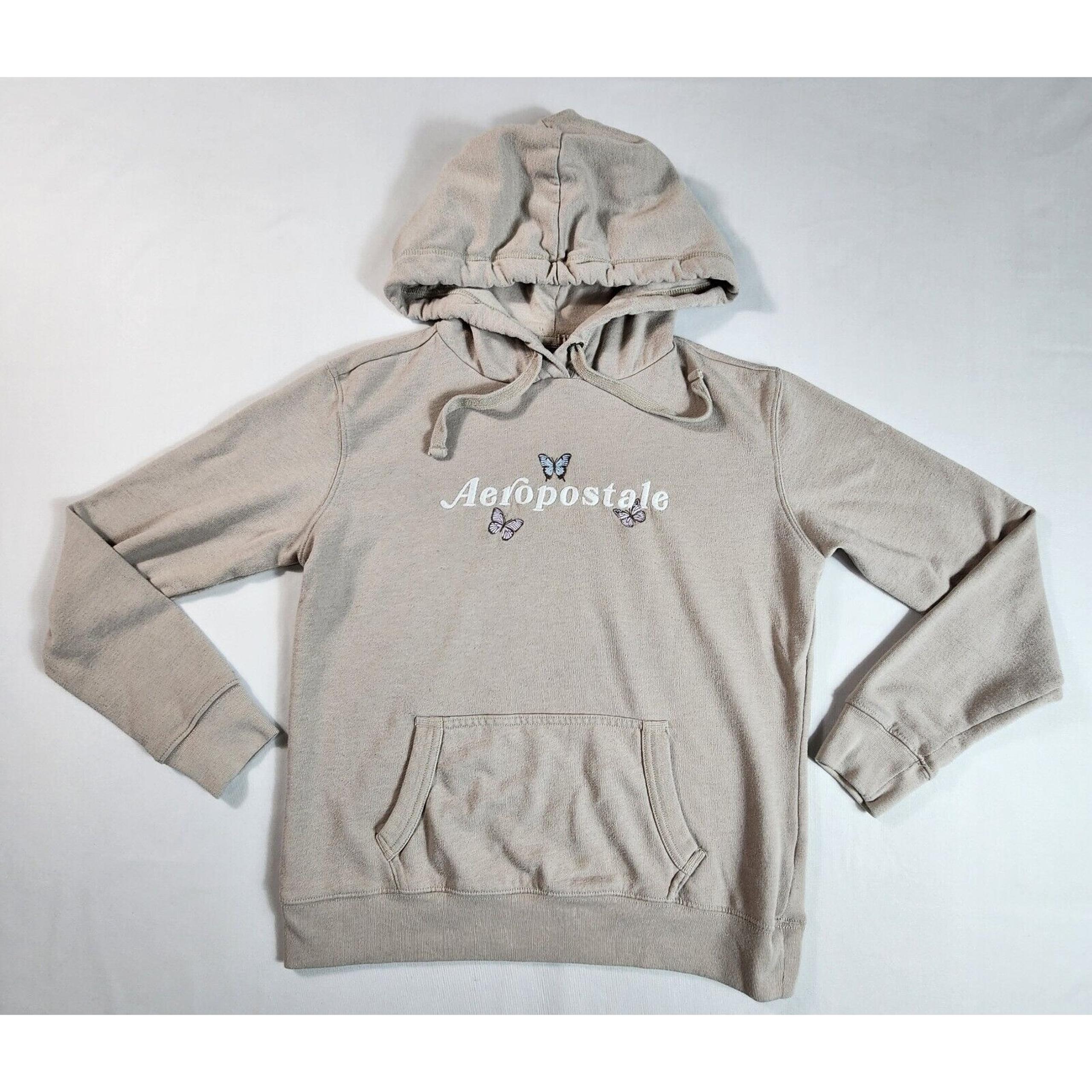 Aeropostale Butterfly Sweater Pullover Hooded Juniors Size Small Beige