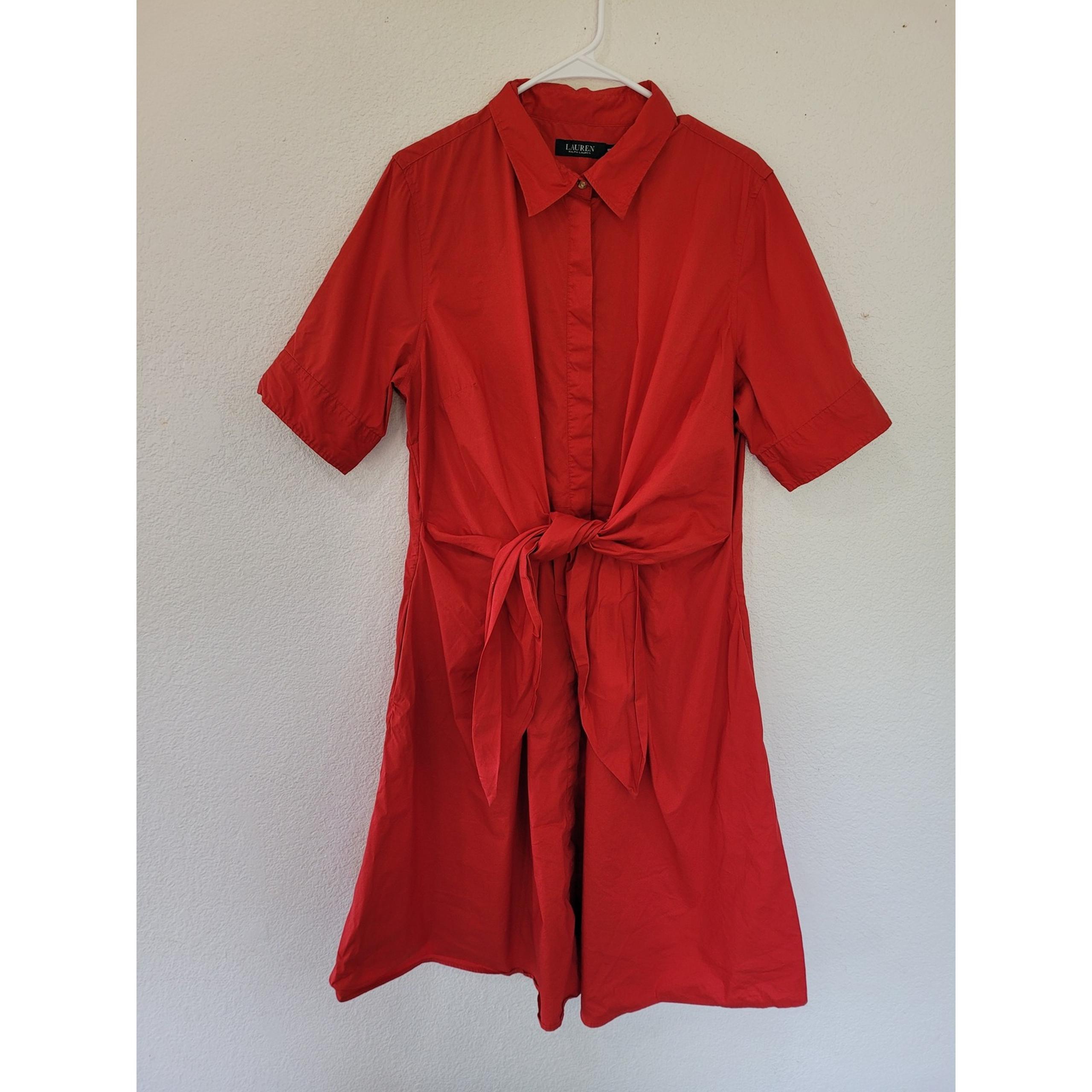 Lauren Ralph Lauren Red Tie-Front Shirt Dress Short Sleeve Black Label 18W #20