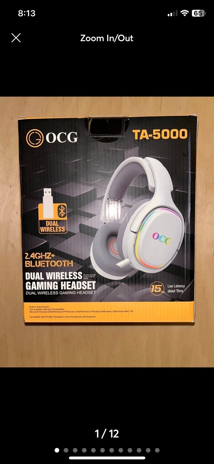 OCG Gaming Headset 2.4GHz Bluetooth Dual Wireless Gaming Headphone - White New
