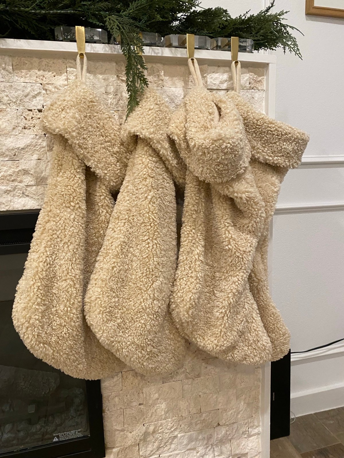 Crate&Barrel Beige Shearling Faux Fur Stockings Set of 4