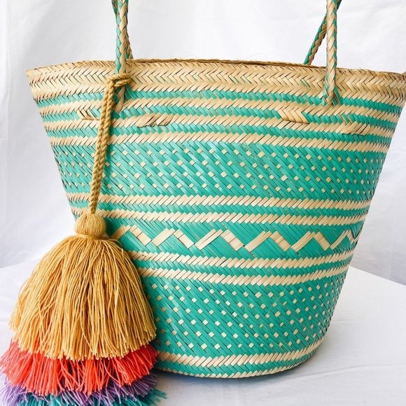 Aqua Handmade Straw Bag
