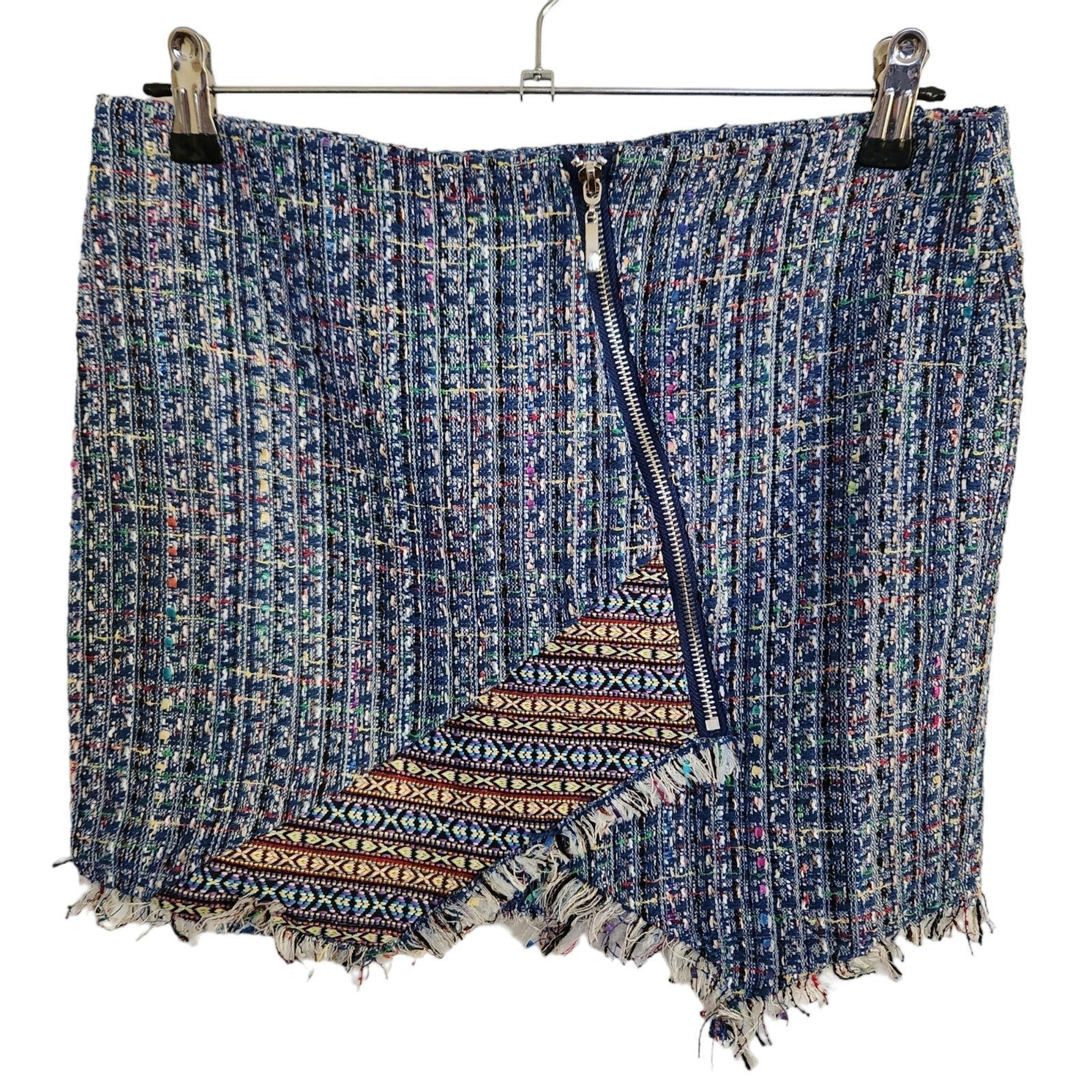NWOT Endless Rose Tweed Frayed Hem Pencil Mini Skirt Size Large