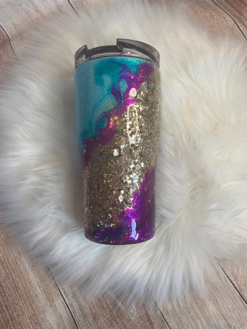 Beautiful milkway tumbler with purple, teal and gold, Customized