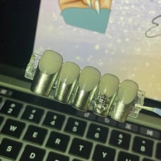 Chrome French Tip Press On Nails - 20 piece set（xl）