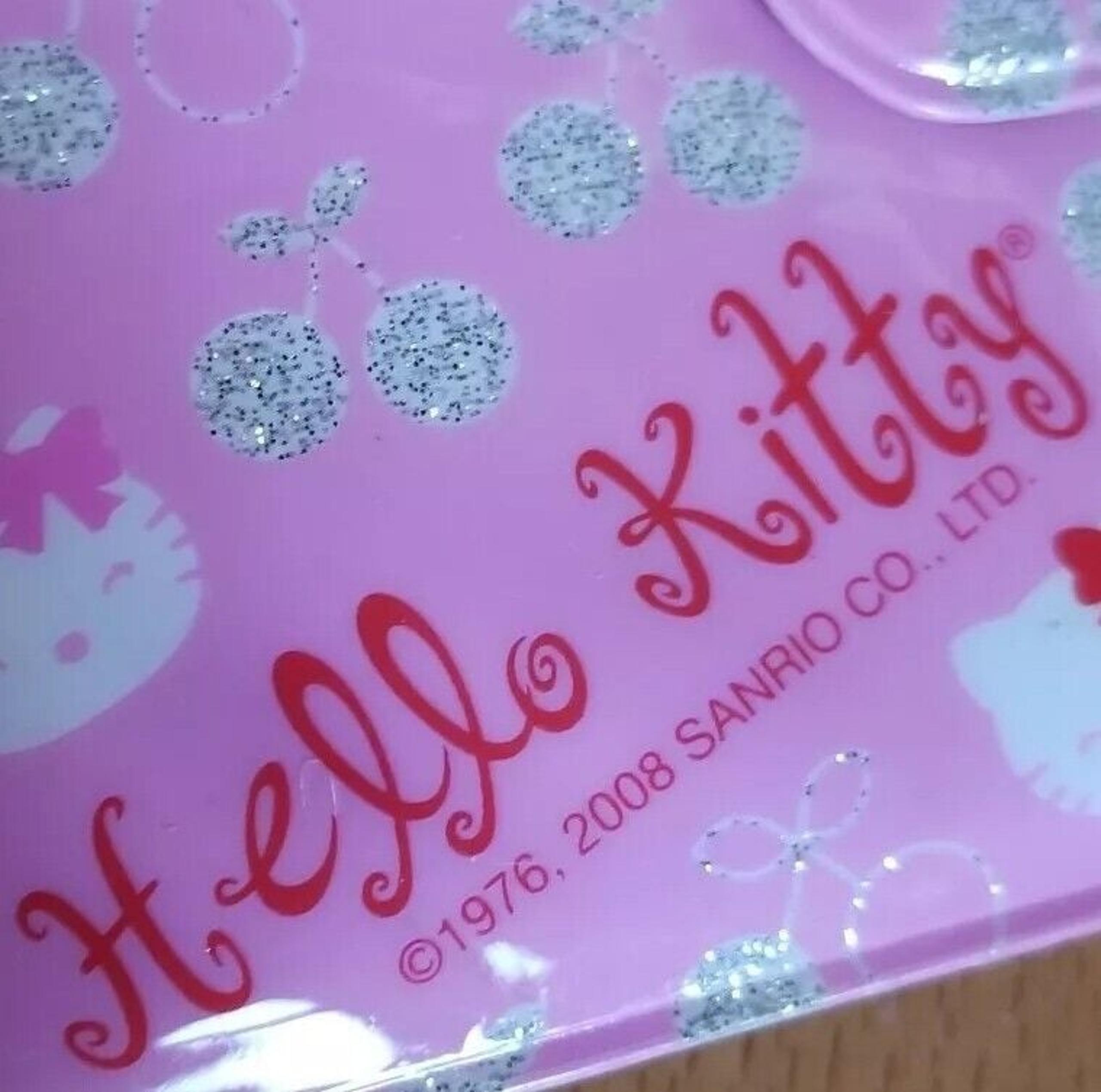 Sanrio Hello Kitty Bifold Wallet Pink Vinyl Silver Glitter Cherry Size 4x3