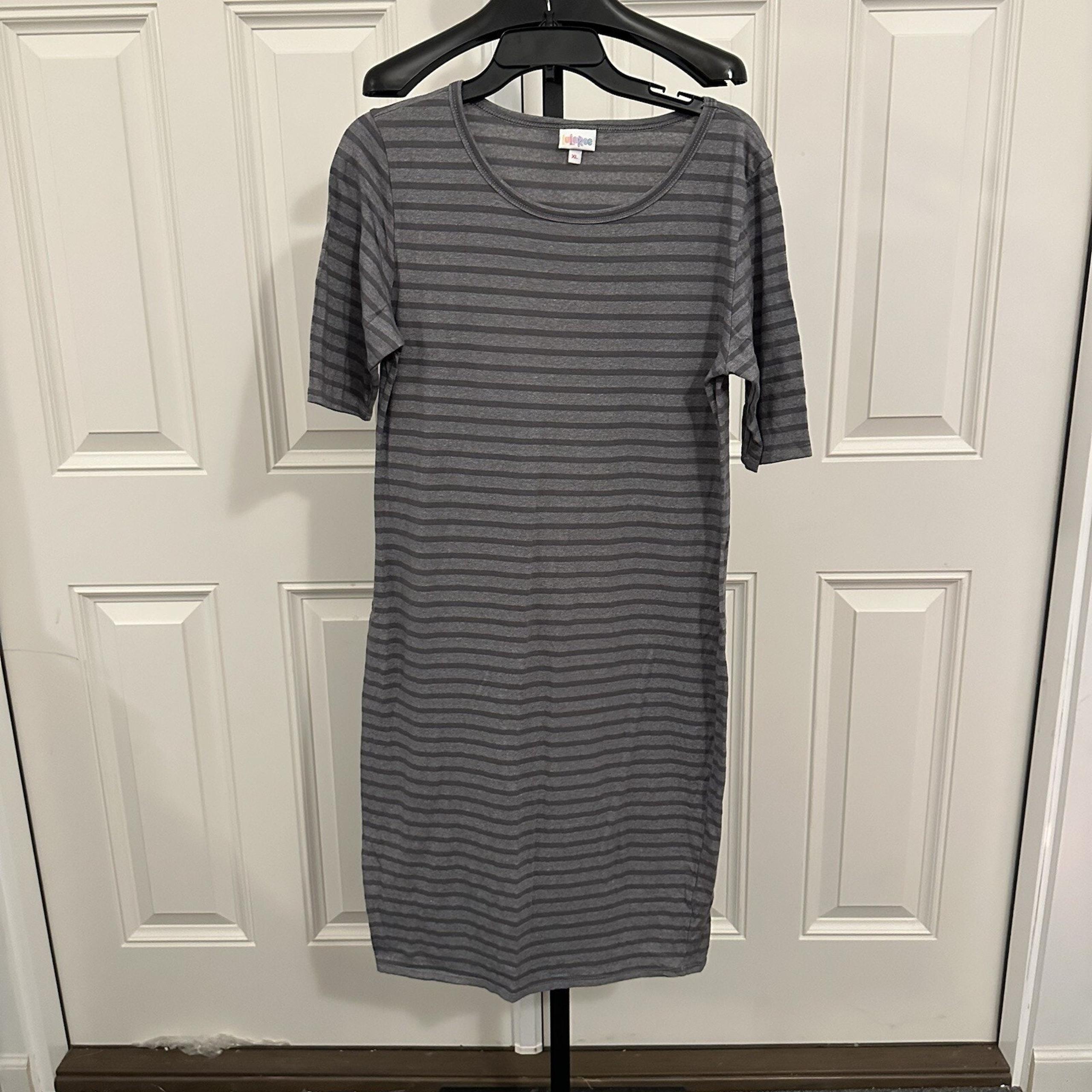 LULAROE Julia Dress Size Extra Large XL Gray Striped