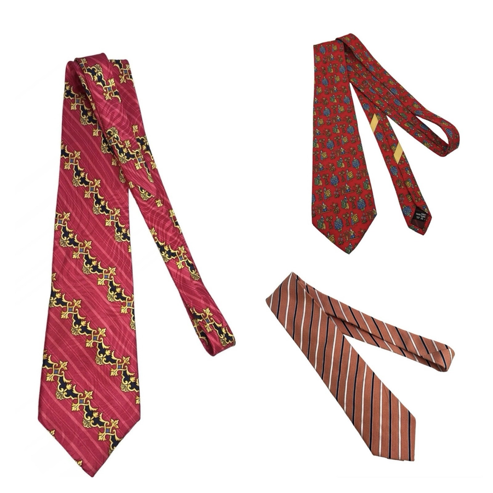Bundle Of 3 Silk Ties Gianni Versace, Ermenegildo Zegna, Salvatore Ferragamo