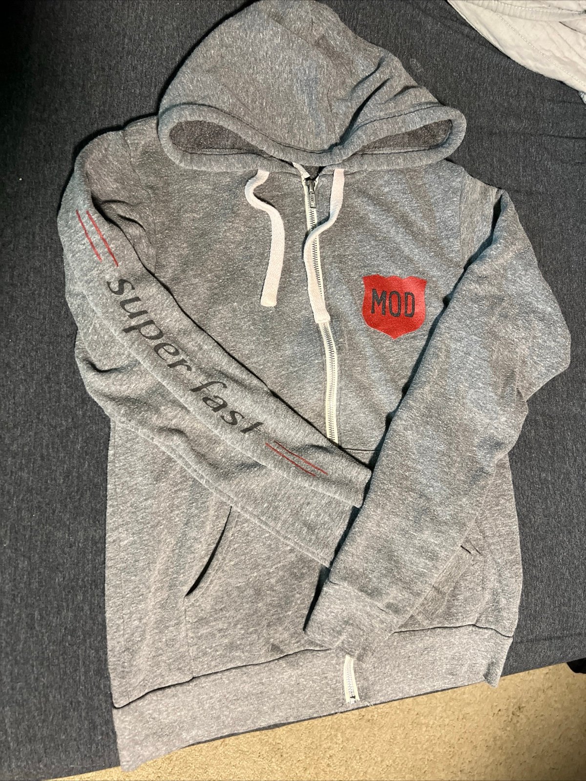 RARE Mod Pizza Gray Work Sweatshirt Hoodie Size Small