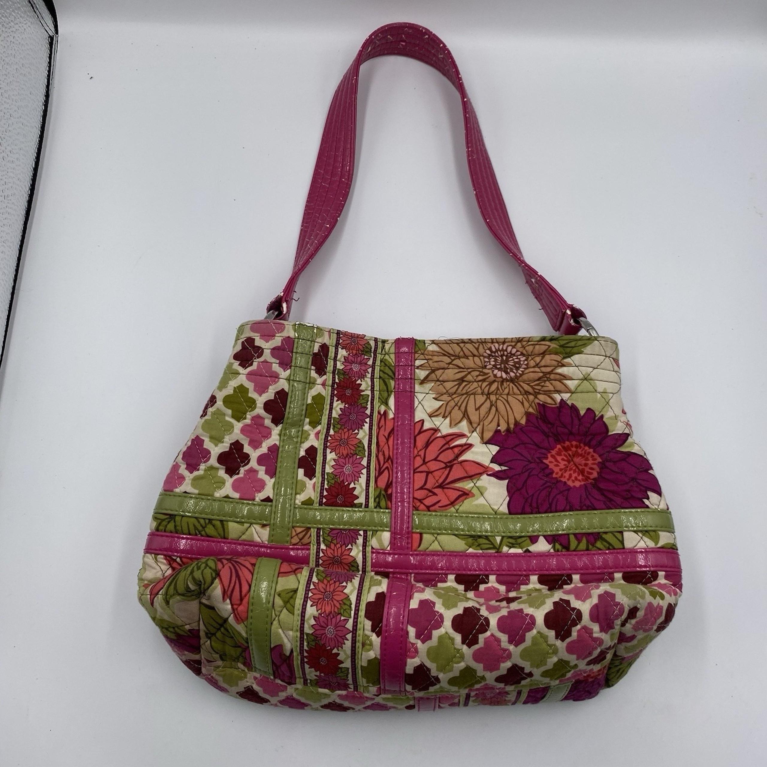 Vera Bradley Retired Tote Sweet Hello Dahlia Pink Green Floral *see photos Flaws