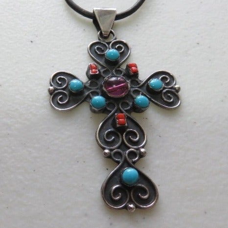 Vintage Matl style cross pendant with gemstones