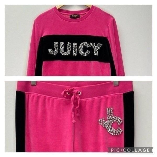 Juicy Couture Rhinestone Vintage Y2k Velour Pink 2 Pc Tracksuit Set Low Rise S/M