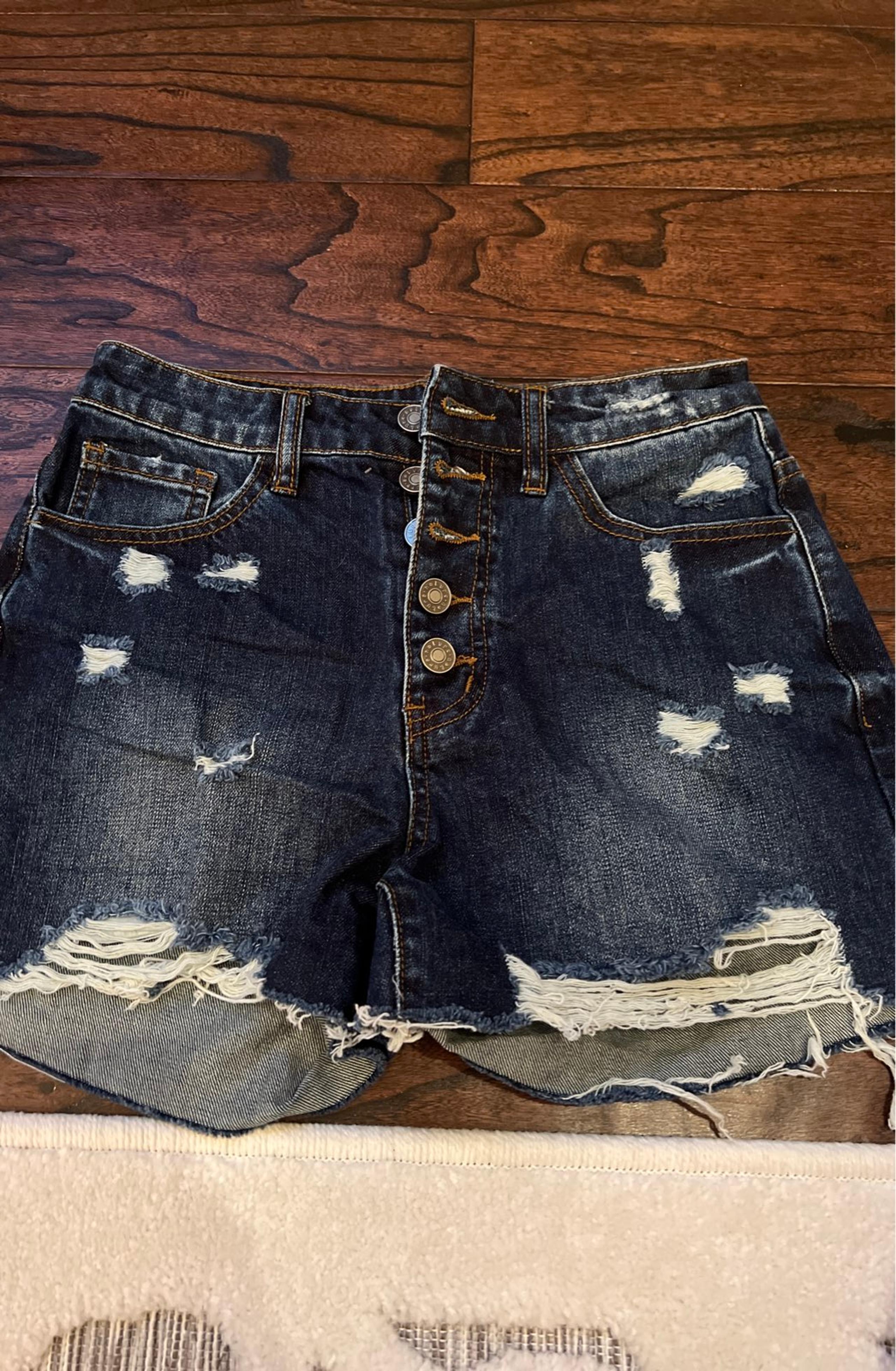 Nature Denim Distressed Rise Raw Hem Button Fly Jeans Shorts Women XSJean S