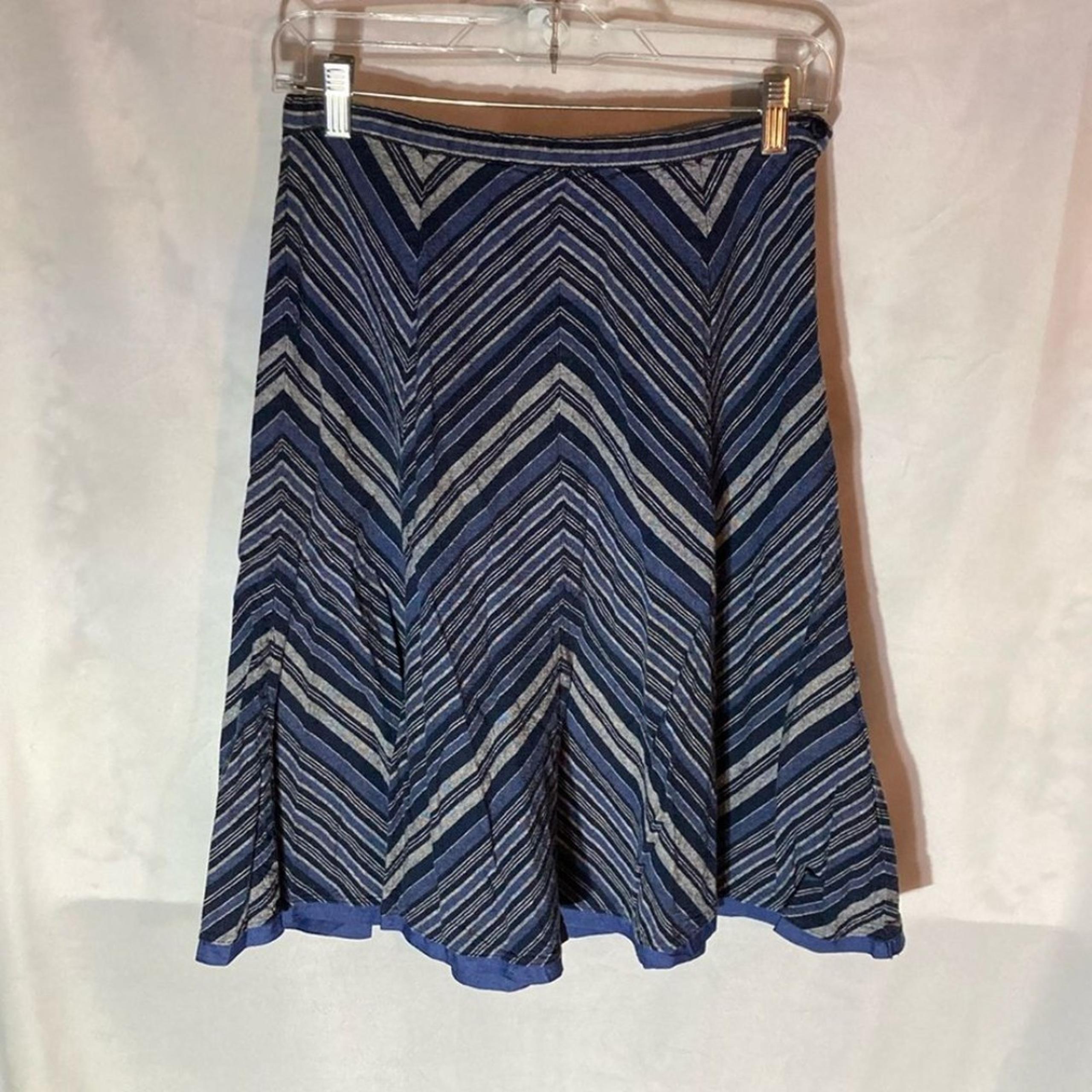 46-10 TAILOR B. MOSS blue white chevron striped woven a-line skirt 2
