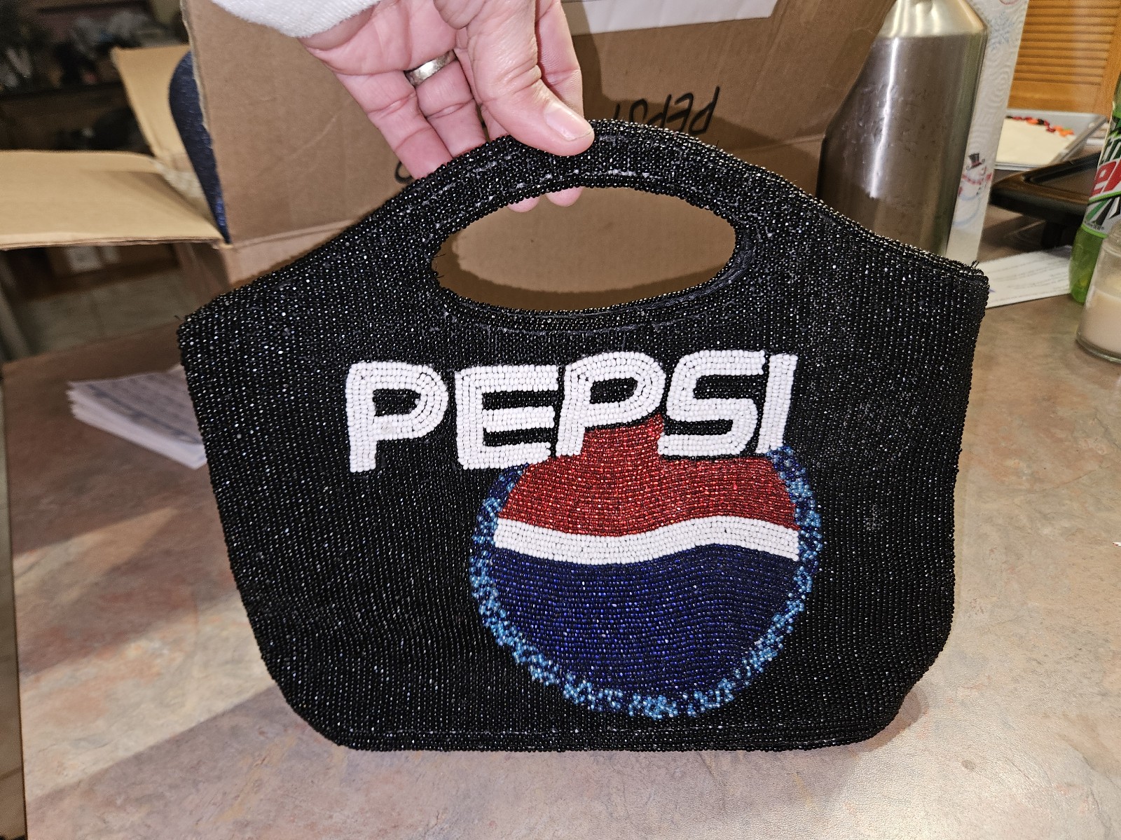 Vintage RARE Pepsi Cola (black) Hand Beaded UNUSED purse