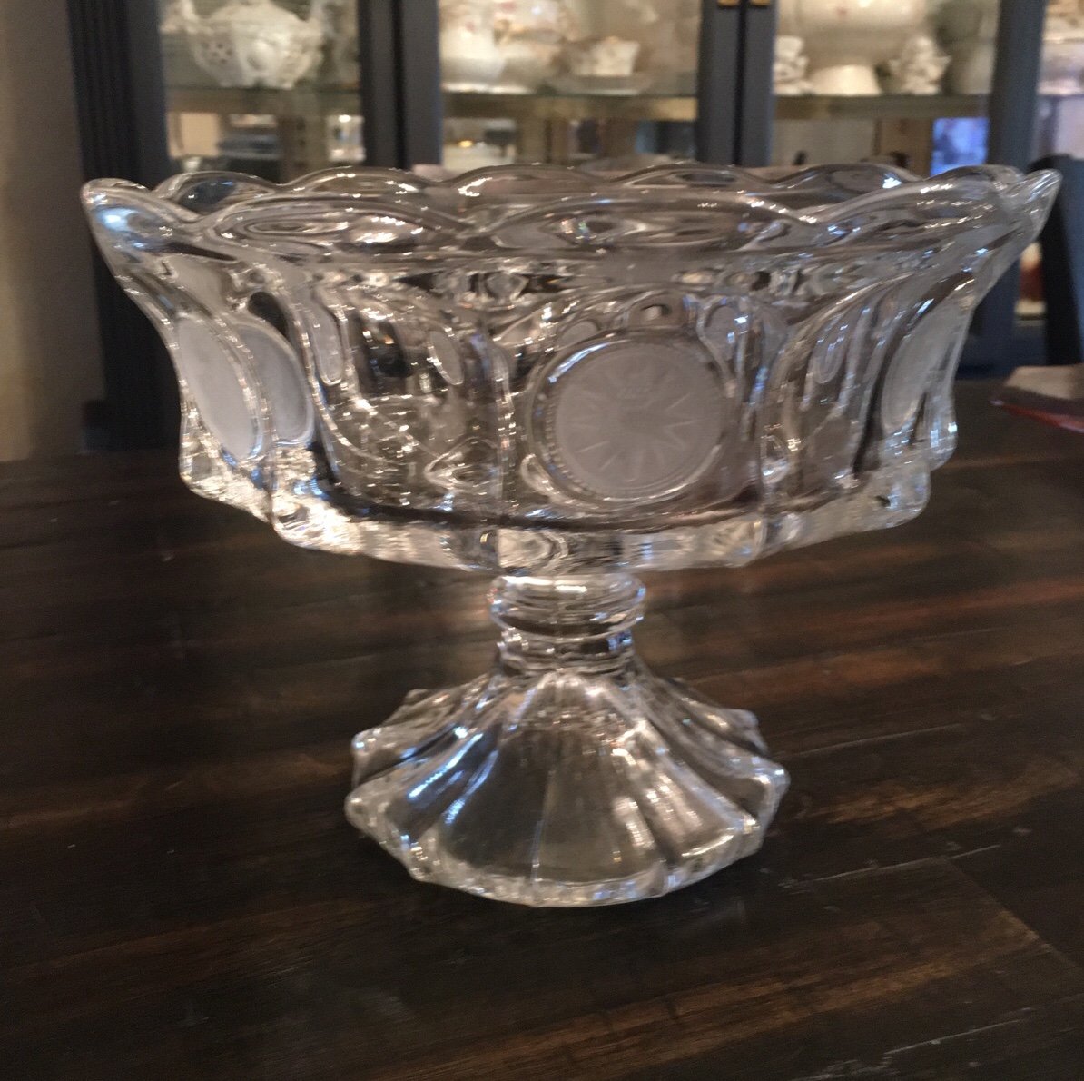 Vintage Fostoria Glass Coin Compote Elegant Pedestal Fruit Bowl 1950s Crystal