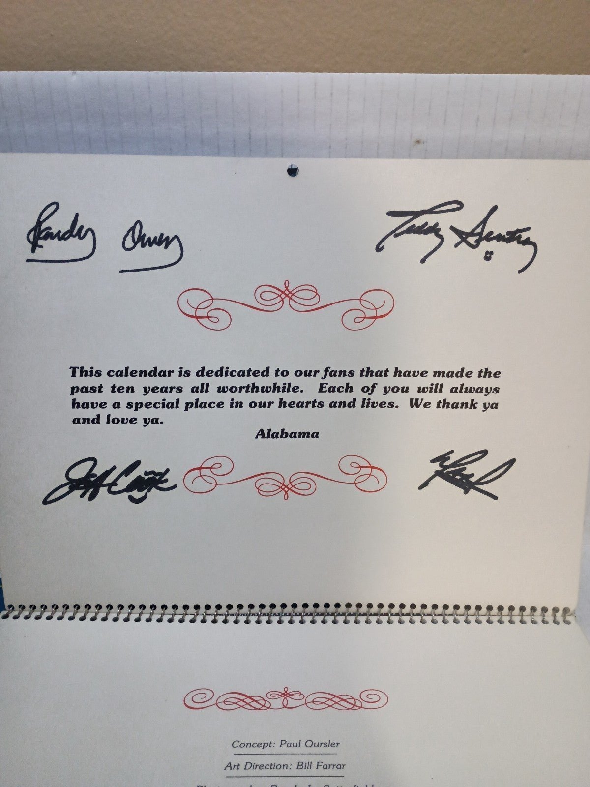 Alabama Band Vintage Autographed Unused Calendars for 1983 & 1984