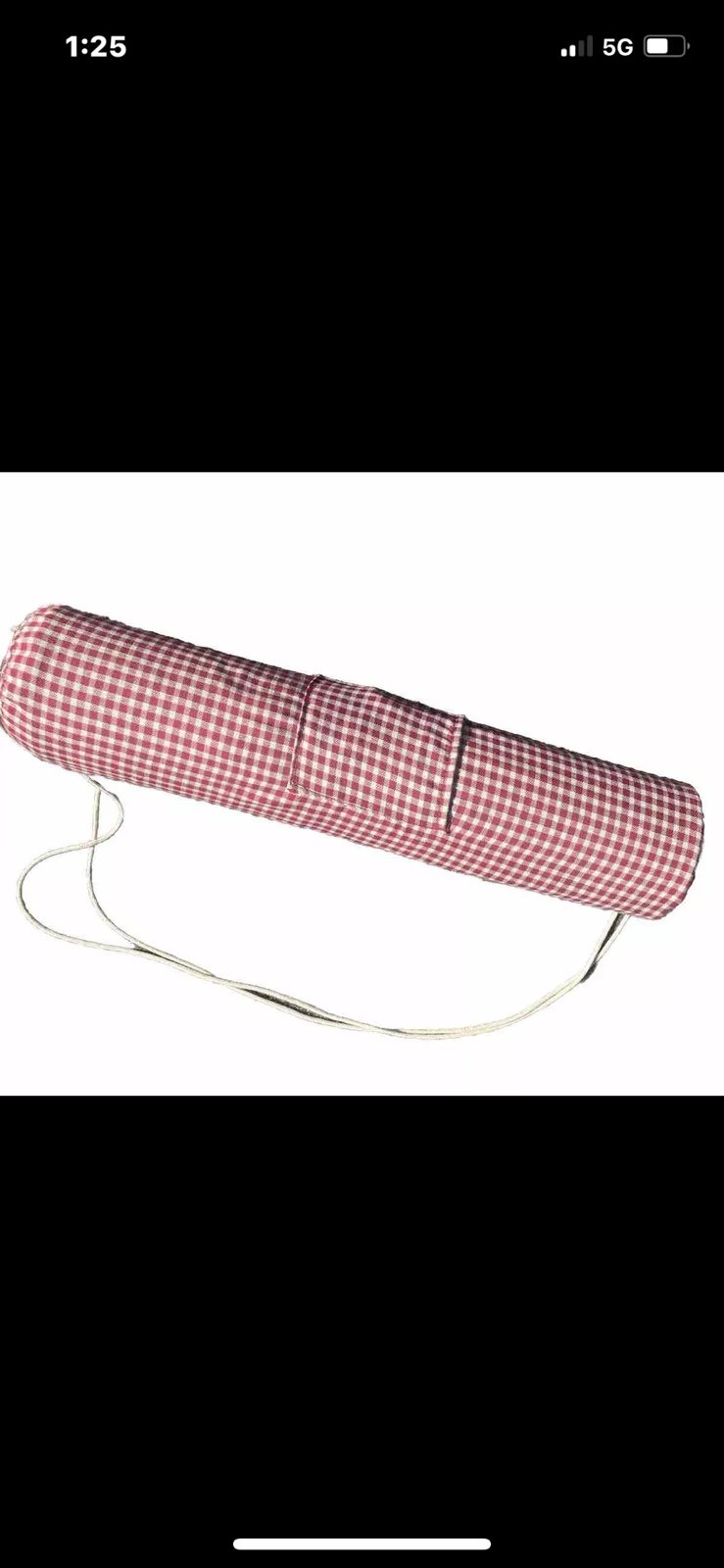Pier 1 Imports Large Roll Up Bamboo Beach Mat With Plaid Carrying Bag 58”x62”