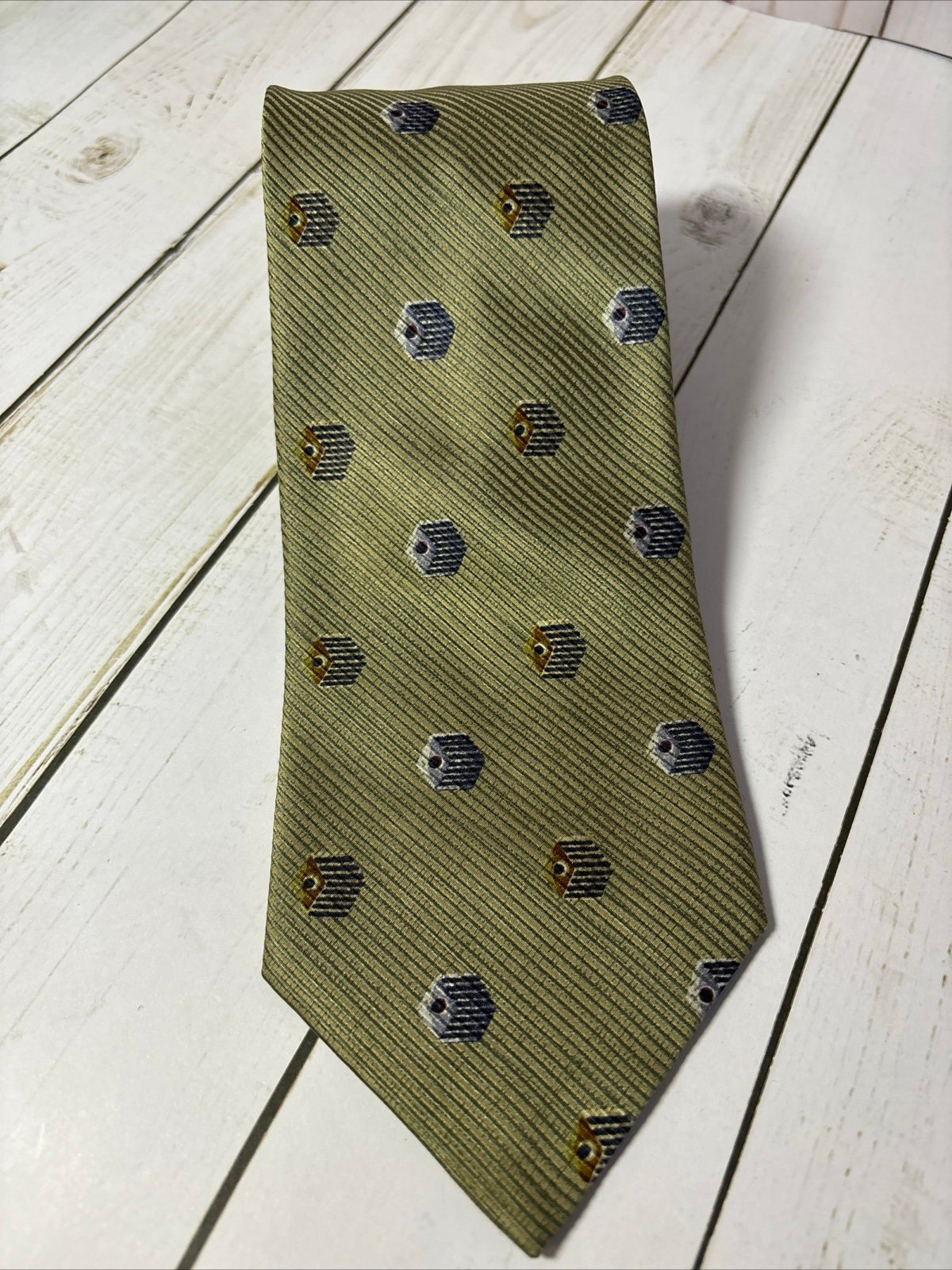 ERMENEGILDO ZEGNA GREEN MULTI GEOMETRIC MADE IN ITALY SILK NECKTIE TIE