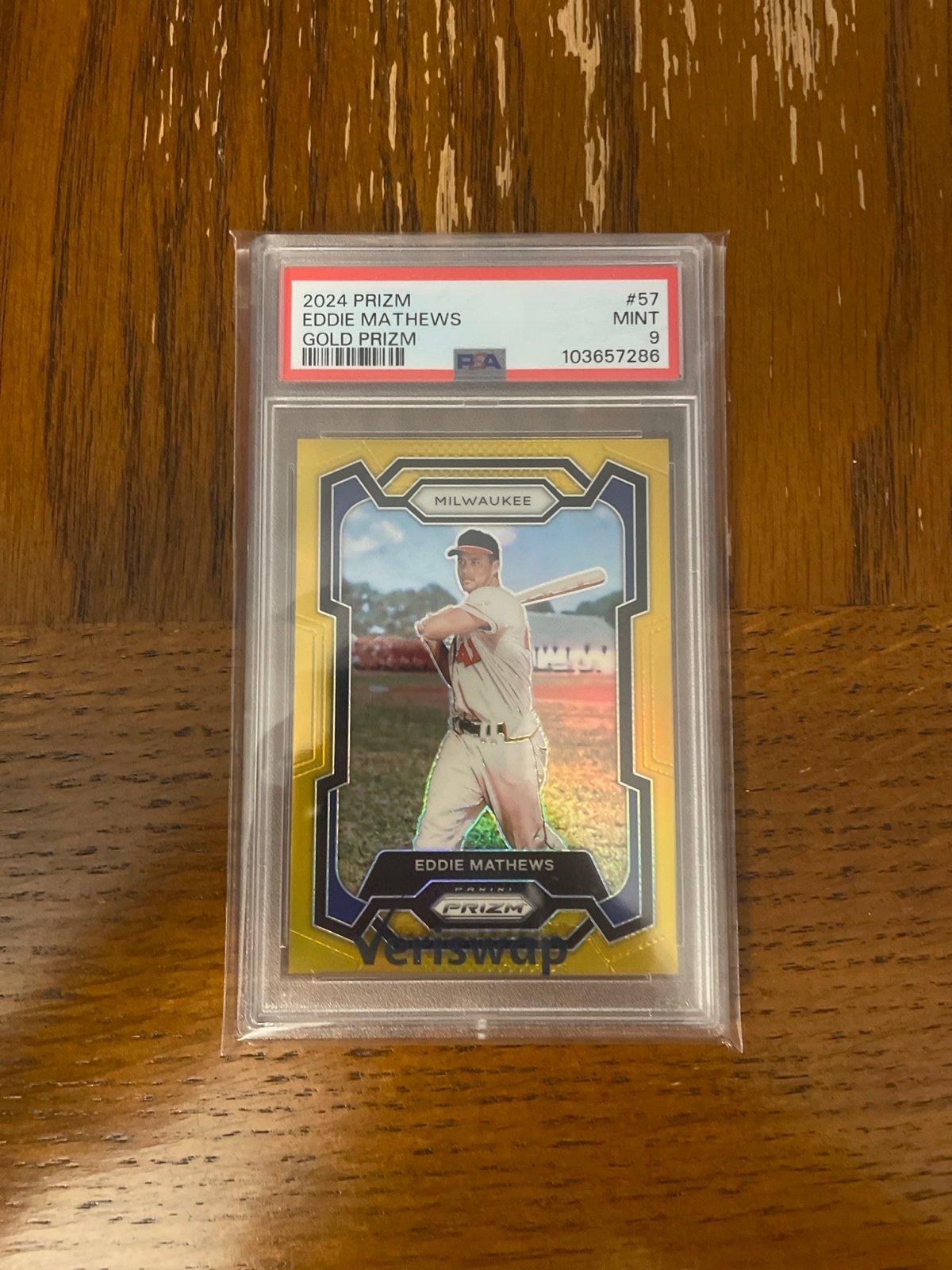 2024 Panini Prizm Eddie Mathews Gold /10 PSA 9