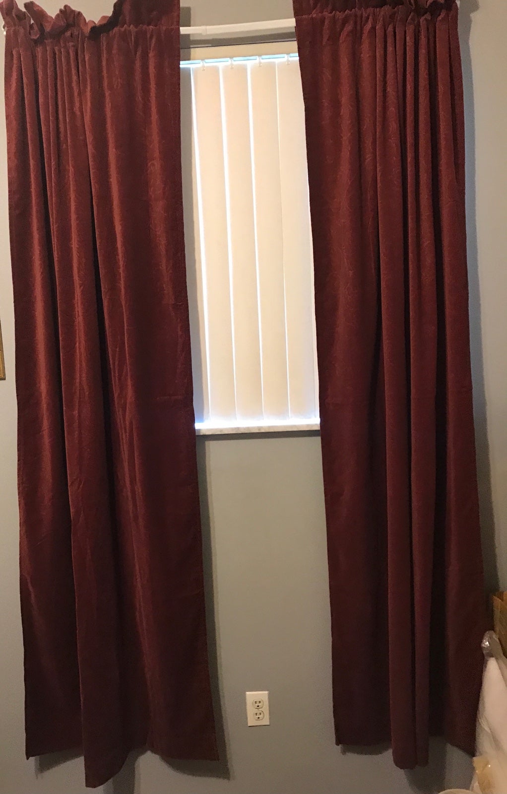 Pair Croscill cotton damask 84” curtain panels burgundy