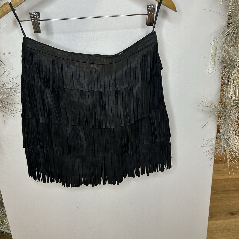 Boston Proper Fringe Genuine Leather Base Fabric 100% Cotton Size 4 Skirts