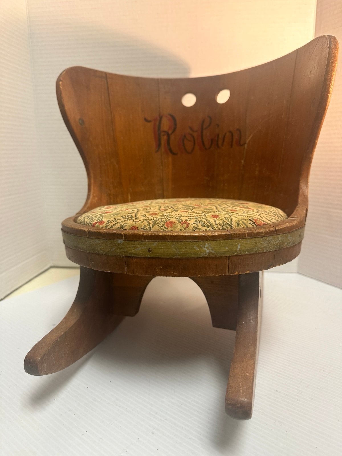 Vintage Child's Wooden Barrel Rocking Chair 14” Tall