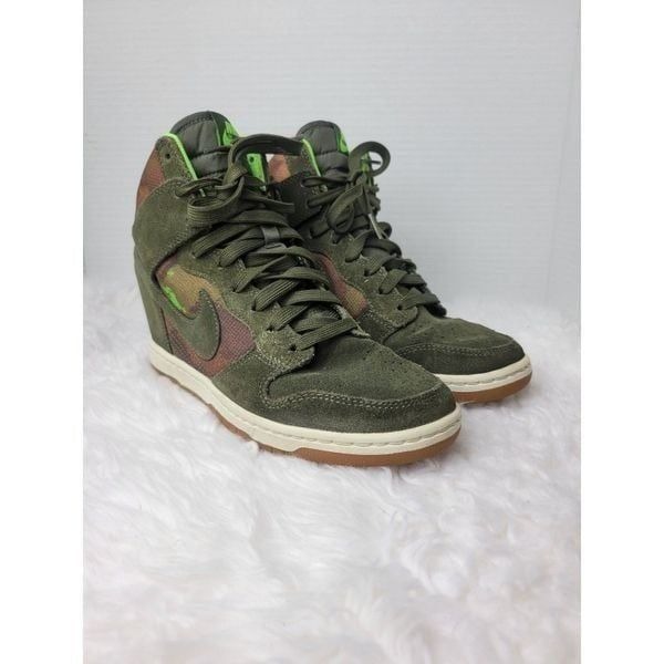 Nike Dunk Sky Hi Print Hidden Womens Sz 8 Wedge Sneaker Green Camo 543258-301