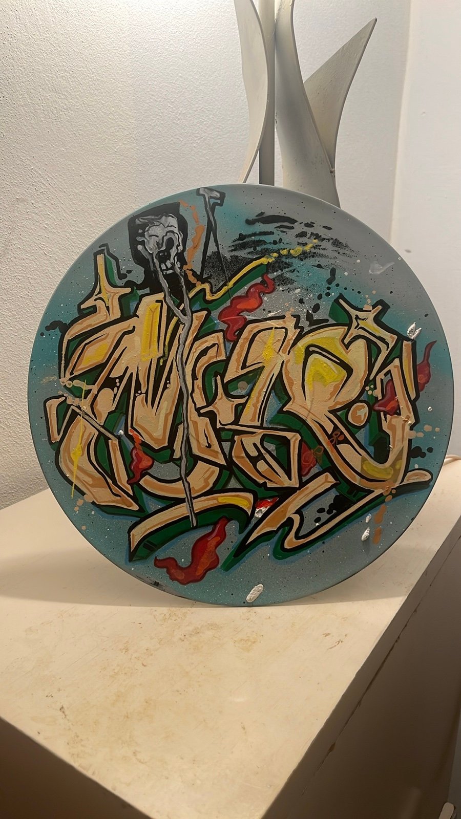 Original graffiti wild style painting, acrylic handmade tag up cycled art origin