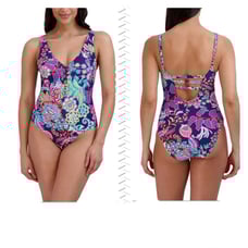 BCBGMAXAZRIA One Piece Swimsuit Lace Up Grommet Tummy Control Size M