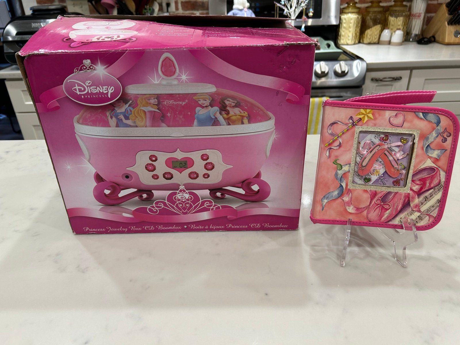 Disney Princess CD player jewelry box combo & 3D ballet slippers CD holder, HTF