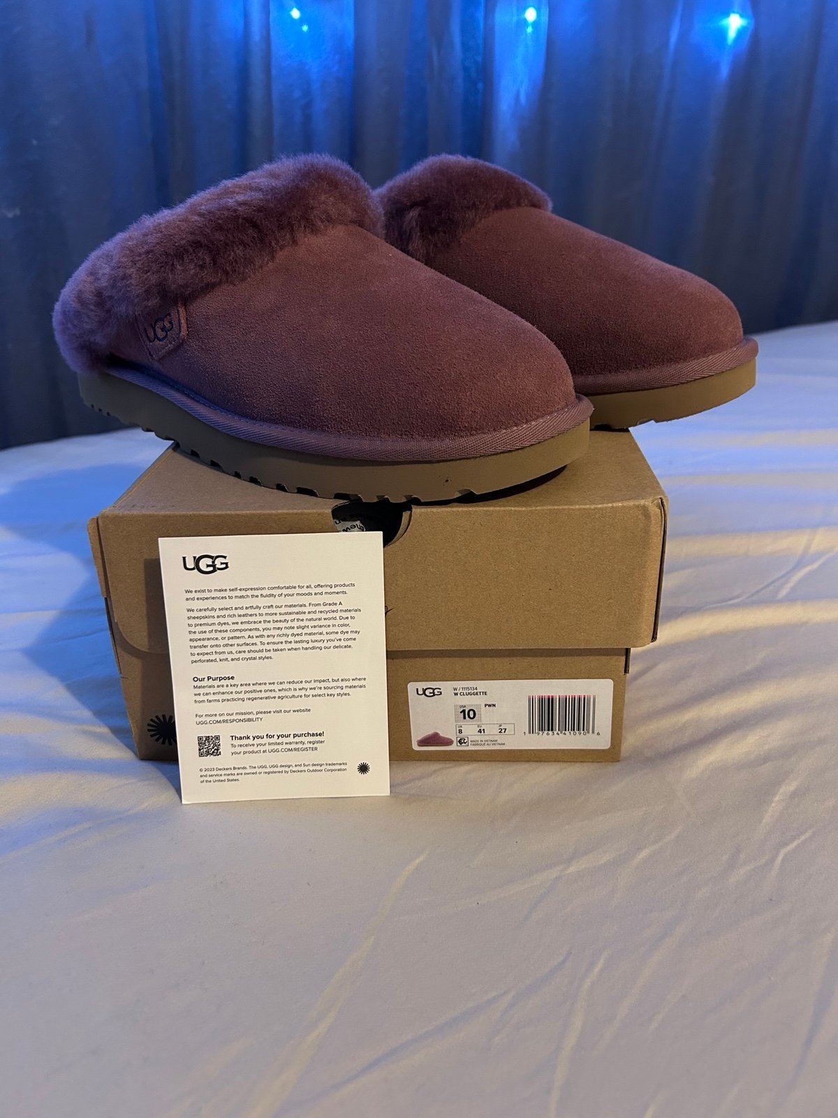 UGG Cluggette Fur Lined Slippers In Plum NEW In Box size 10