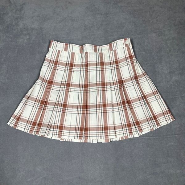 Aerie Womens Skirt Size M Brick Brown Plaid Pleated Mini Preppy Schoolgirl NWT