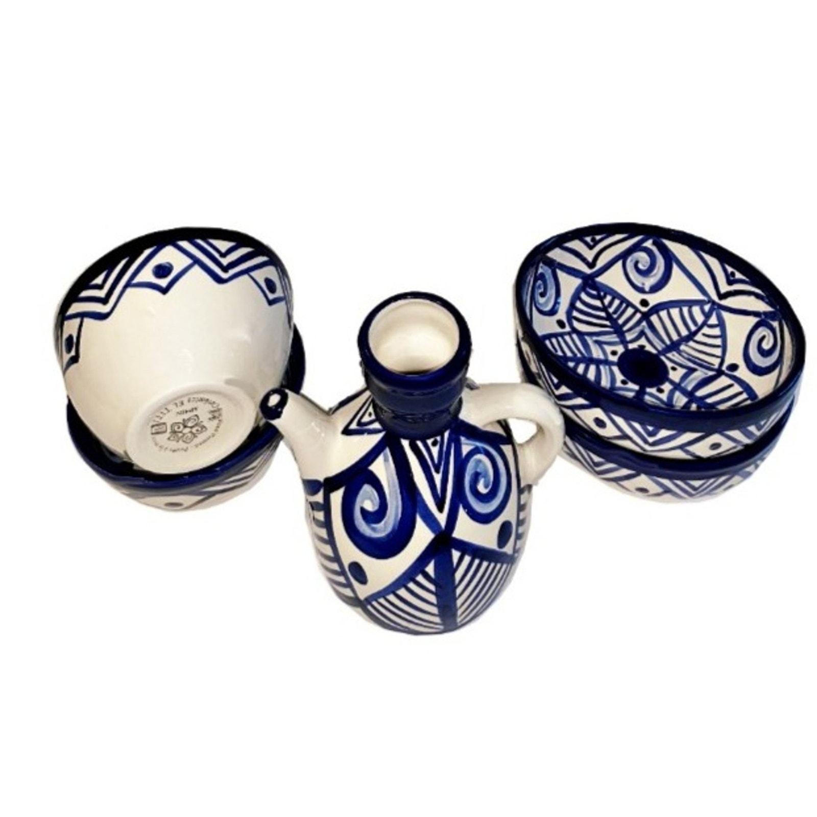 Handmade 5-Piece Pottery Gift Set, 2 Small & 2 Large Bowls, Oil & Sauce Bottle