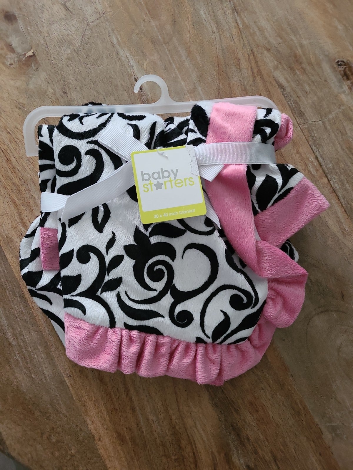 Baby starters black/white/pink ruffle trim nwt baby blanket girls security