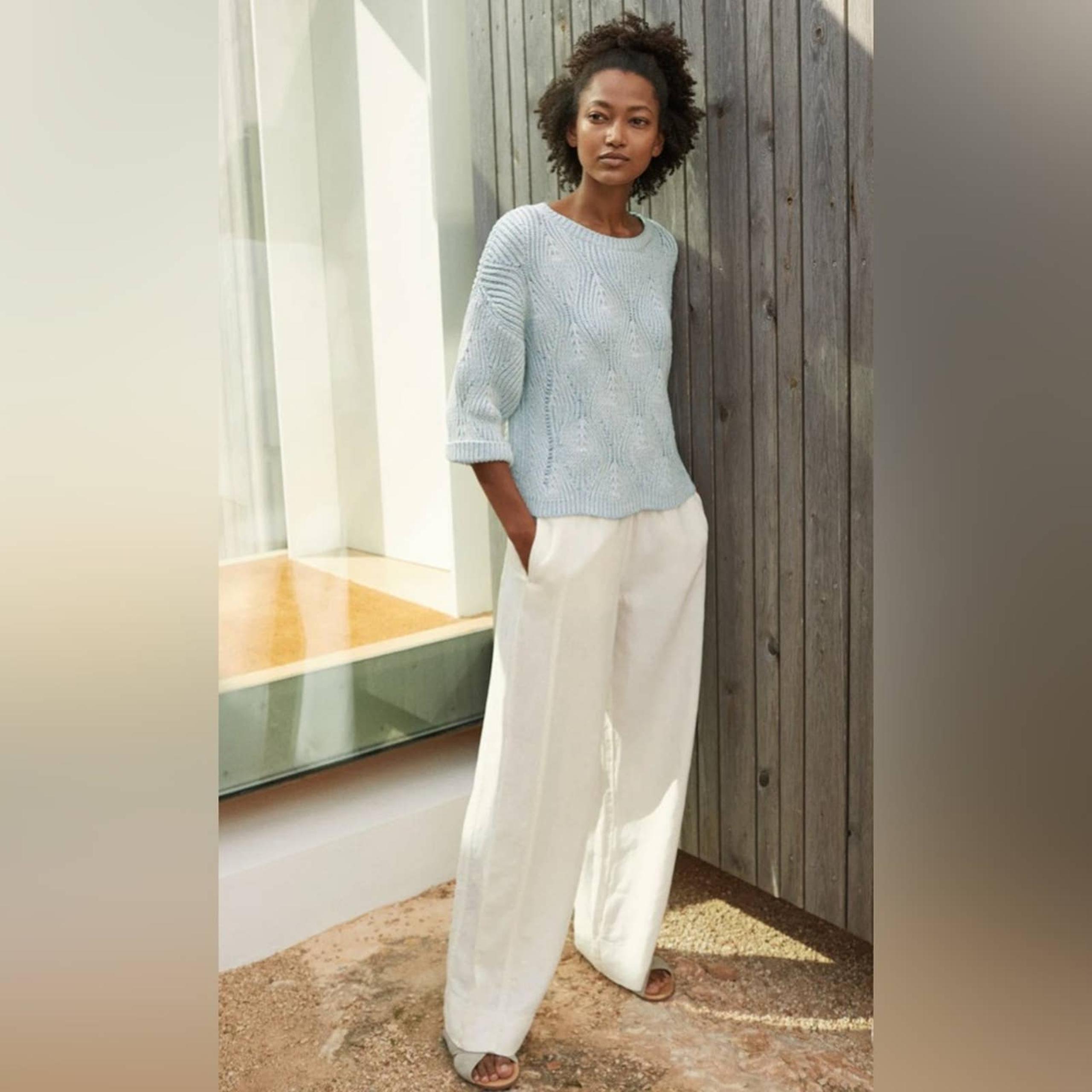Poetry 100% Linen Wide Leg Elastic Waist Off White Trouser Pant