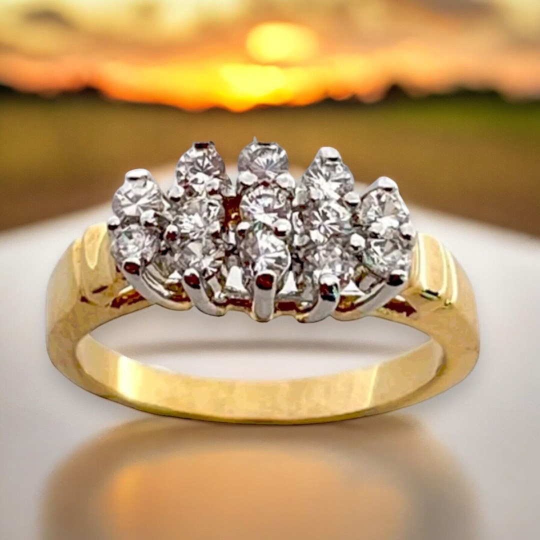 Vintage Ring Size 8 Cubic Zirconia Cluster 14K Gold Plate Mid-Century MCM 14H