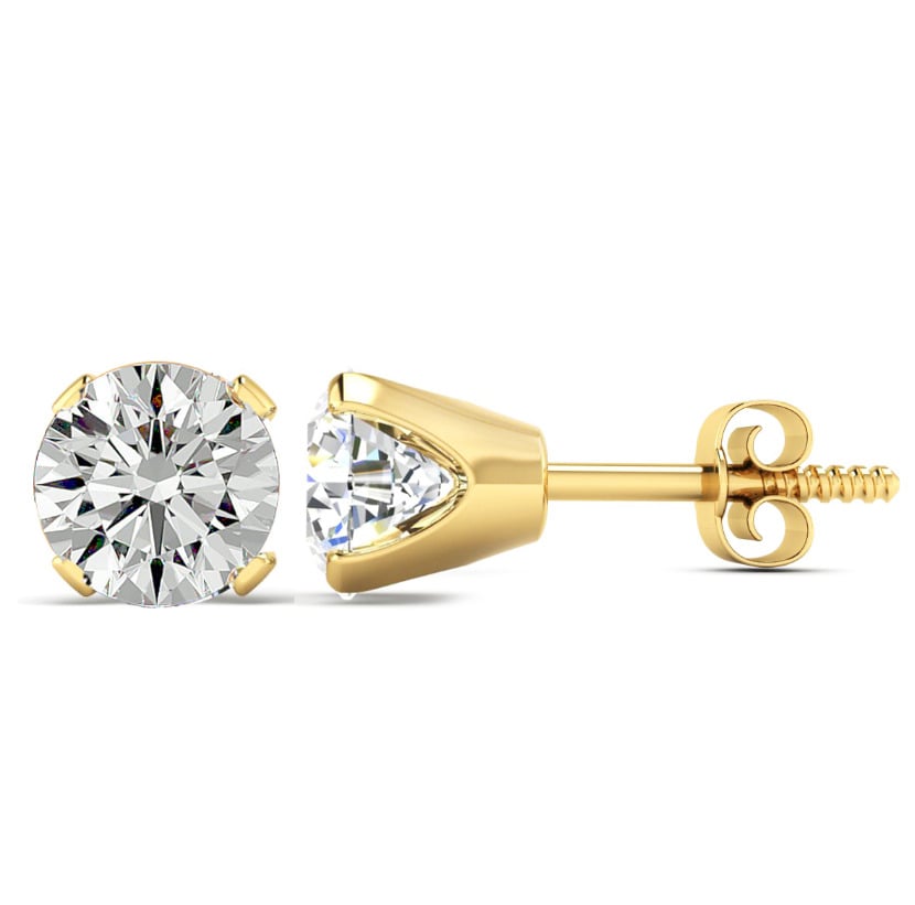 1/2 Carat Moissanite Stud Earrings Set in 14K Yellow Gold & Screwback