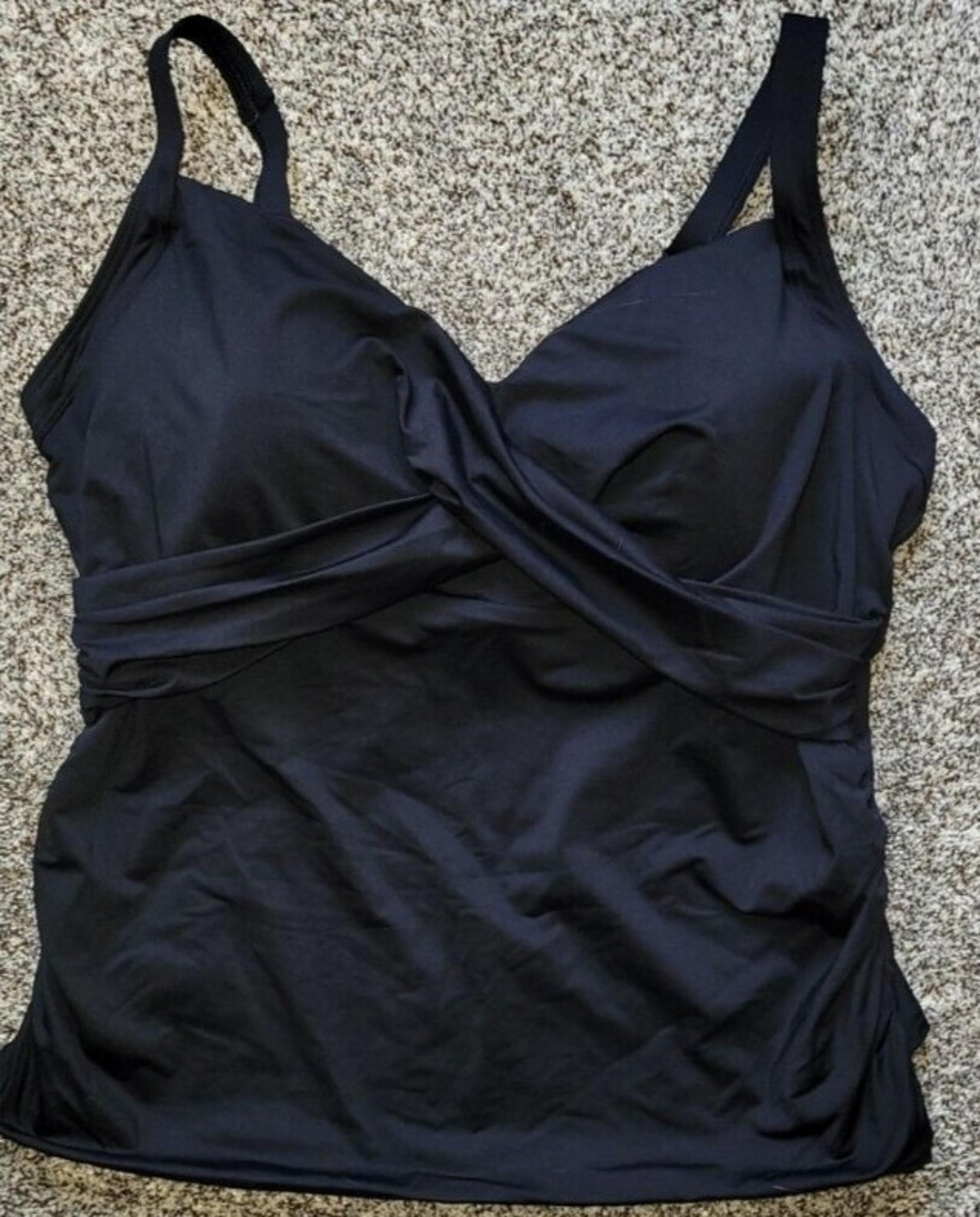 Lands' End Women's Wrap Front Tummy Control Tankini Swim Top Black Size 20W DD