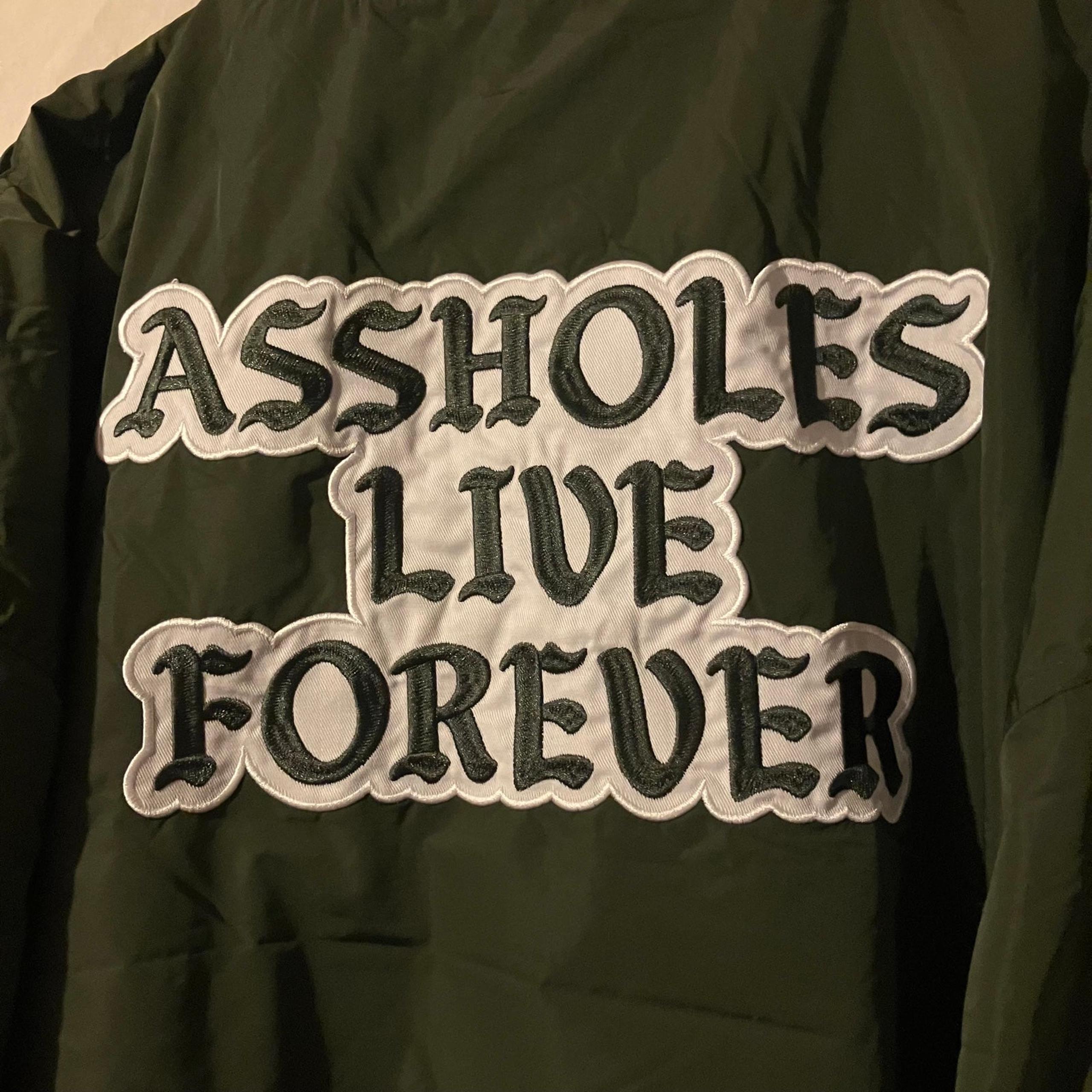 Assholes Live Forever button-up skull and bones letterman XXXL NWOT