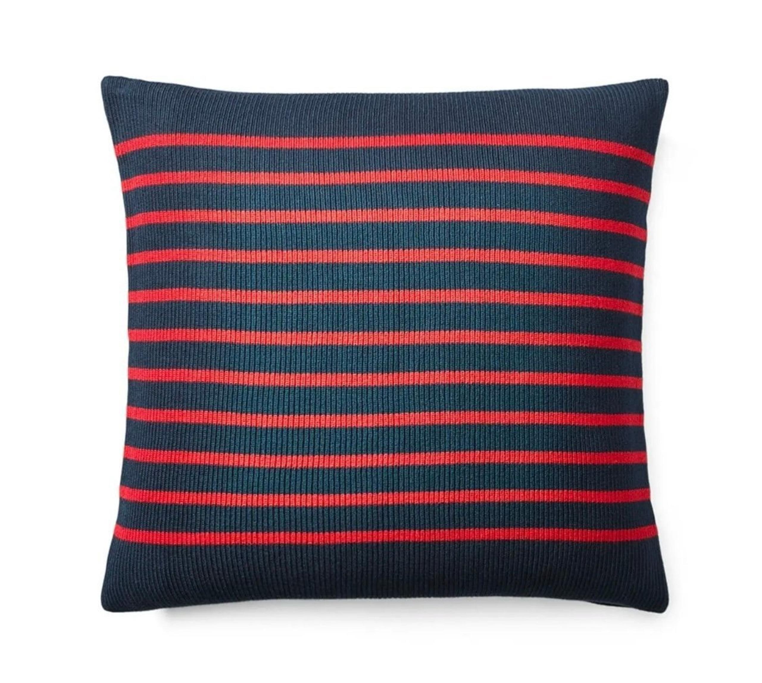Ralph Lauren RL Toulon Stripe Knit Decorative Throw Pillow 20x20 RED Navy