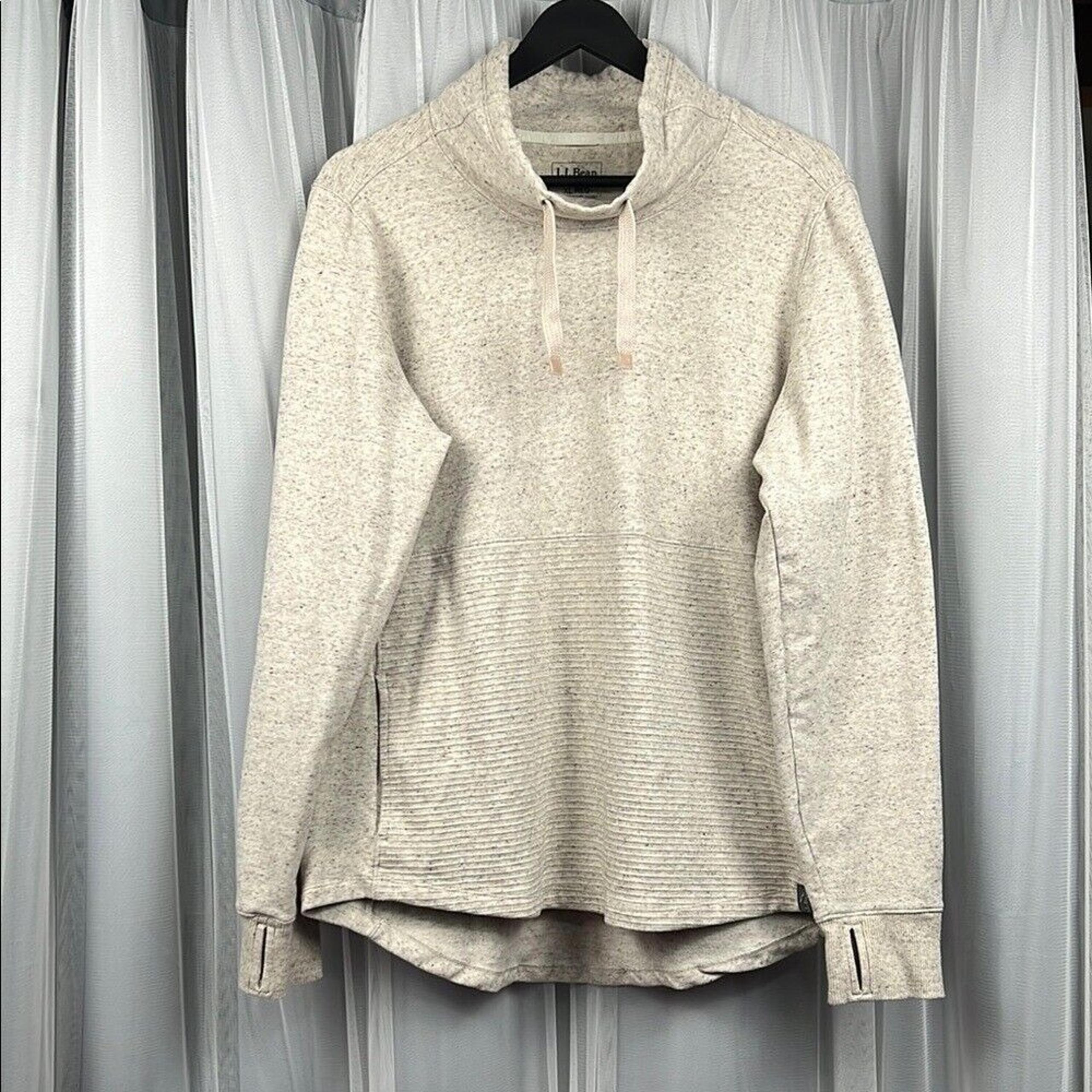 L.L. Bean Beige Cowl Neck Large Front Pocket Thumbholes Sweatshirt Women XL
