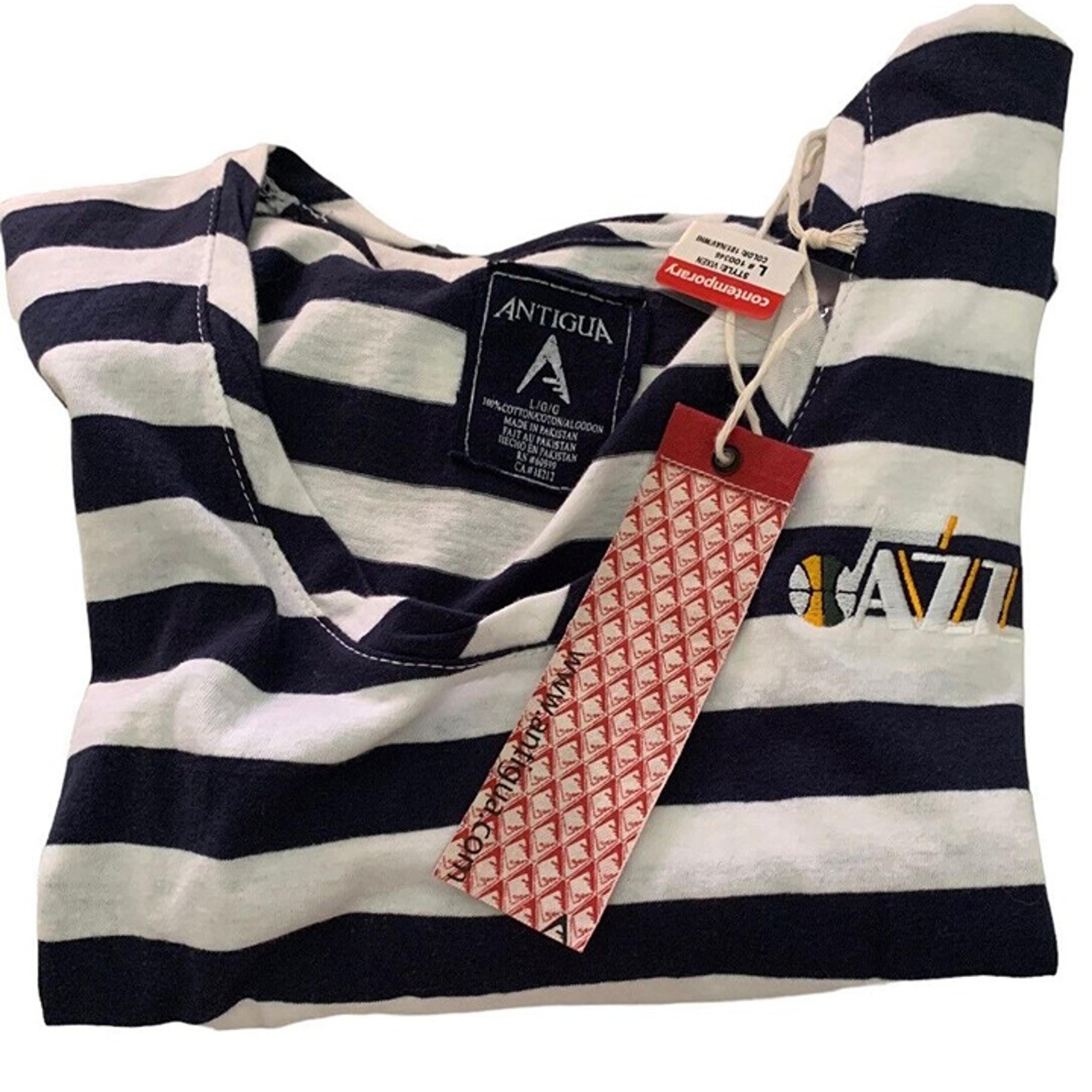 ANTIGUA WOMEN BLUE WHITE STRIPE UTAH JAZZ LARGE EMBROIDERED LOGO 100% COTTON NWT