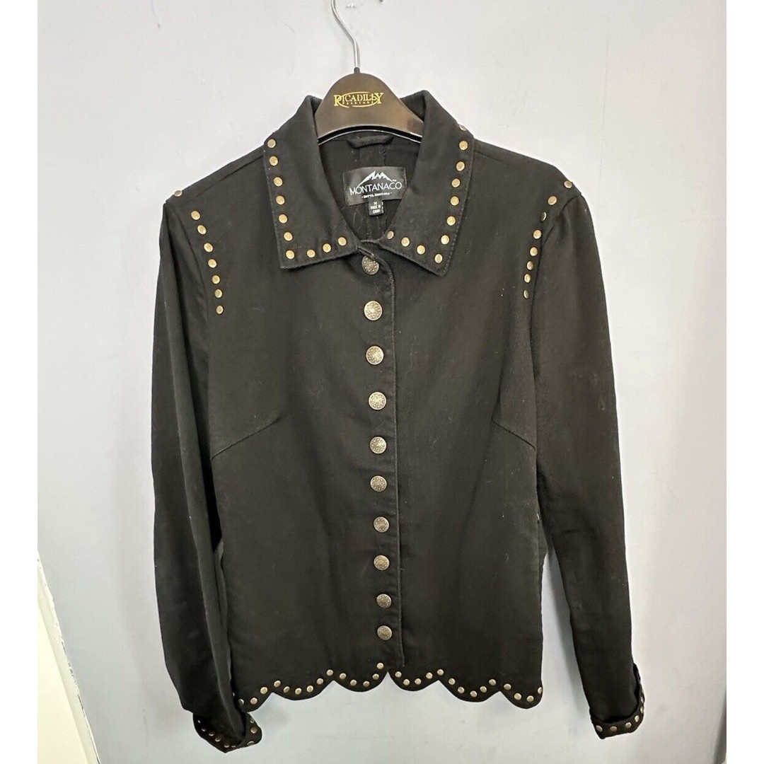 Montanaco Jacket Womens Medium Black Denim Embellished Snaps Pockets