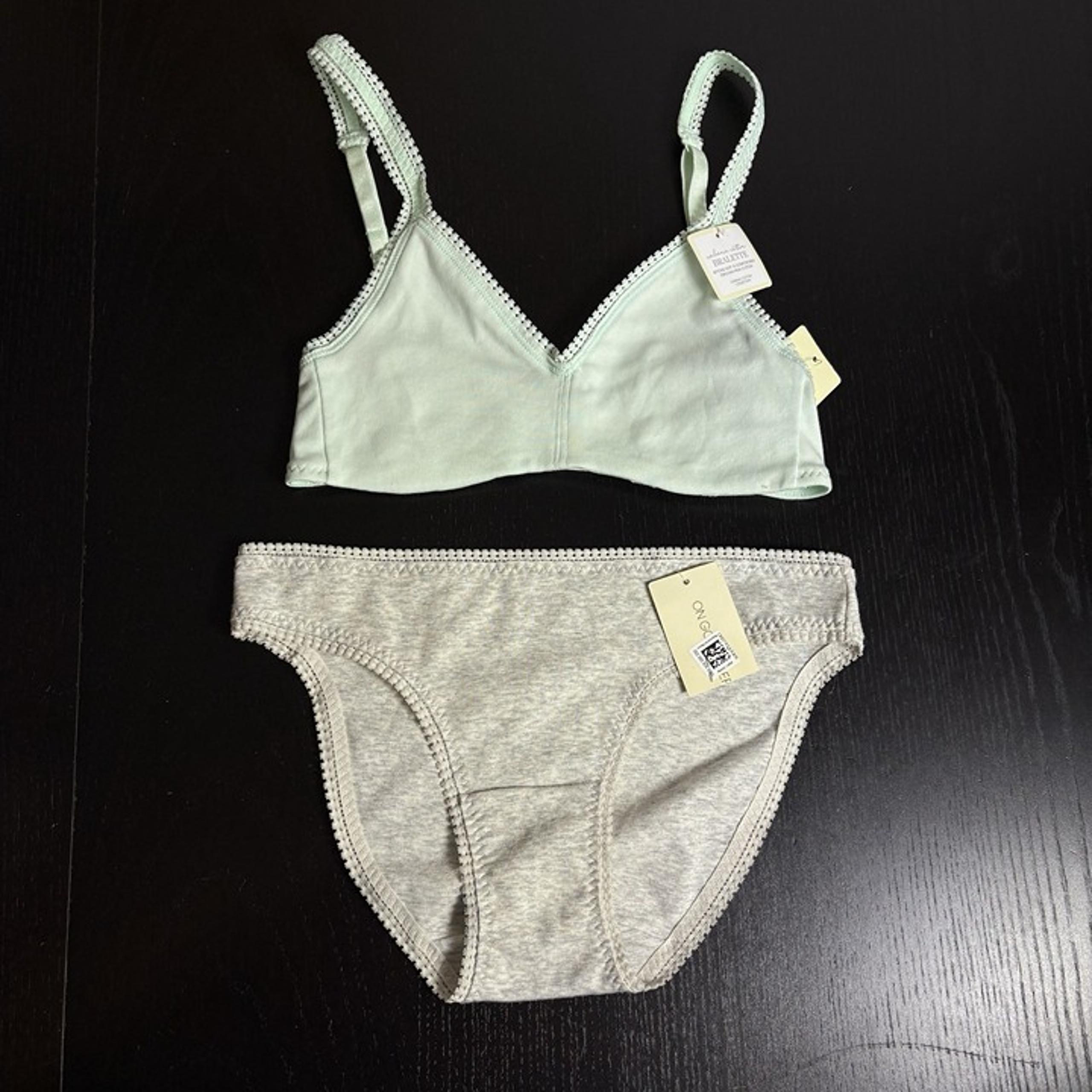 NWT ON GOSSAMER Womens S Cabana Cotton Bralette & Hip Bikini Set Green/Gray