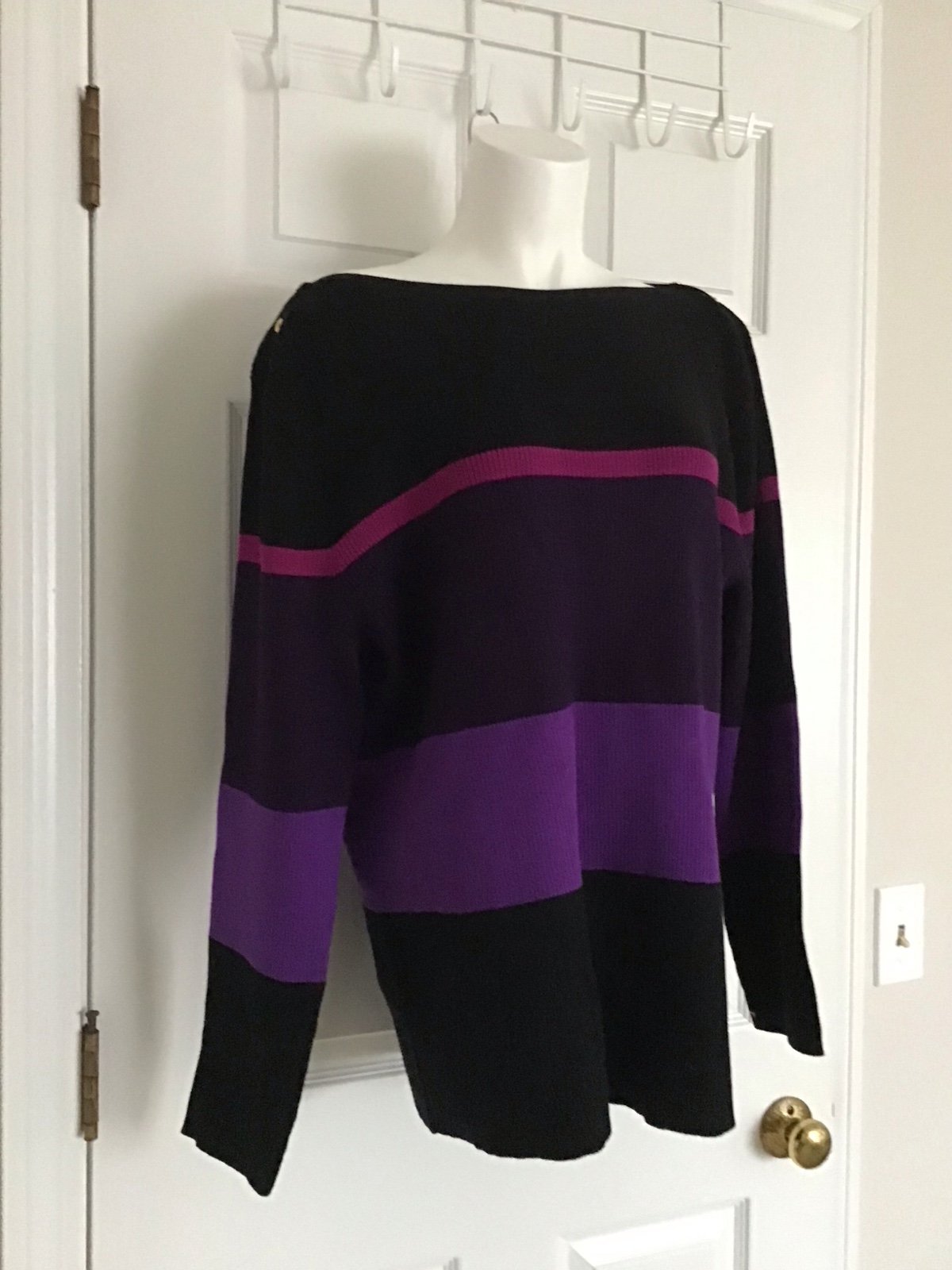 NEW Lauren Ralph Lauren LRL Ribbed Sweater Striped Shoulder Buttons