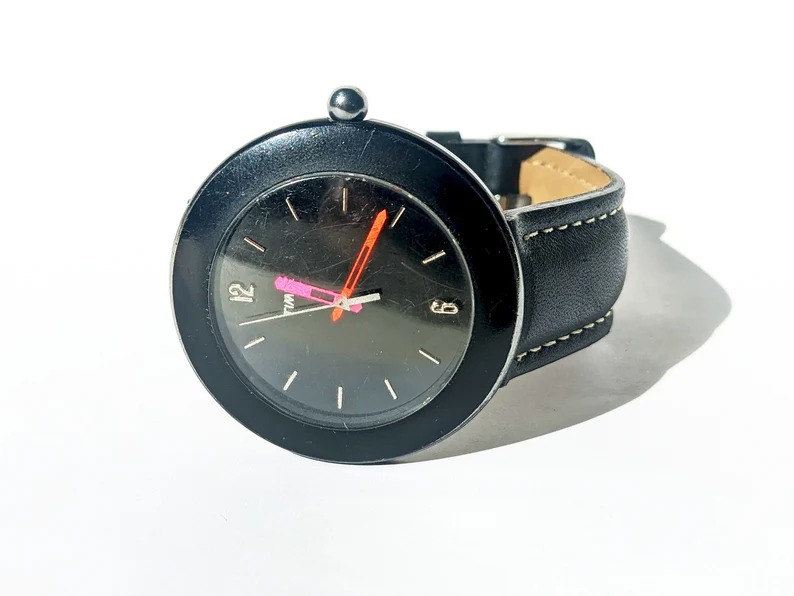 Rare Vintage 1980's Timex Pink Orange Hands Neon Demon 45mm Case Men's