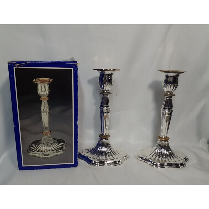 Vtg Touch of Gold Timeless Treasures Silver Gold Plated Candlesticks 8 England,