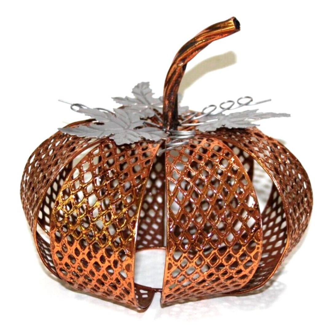 Autumn Copper Mesh Metal Pumpkin Candle Tea Light Lantern Halloween Thanksgiving