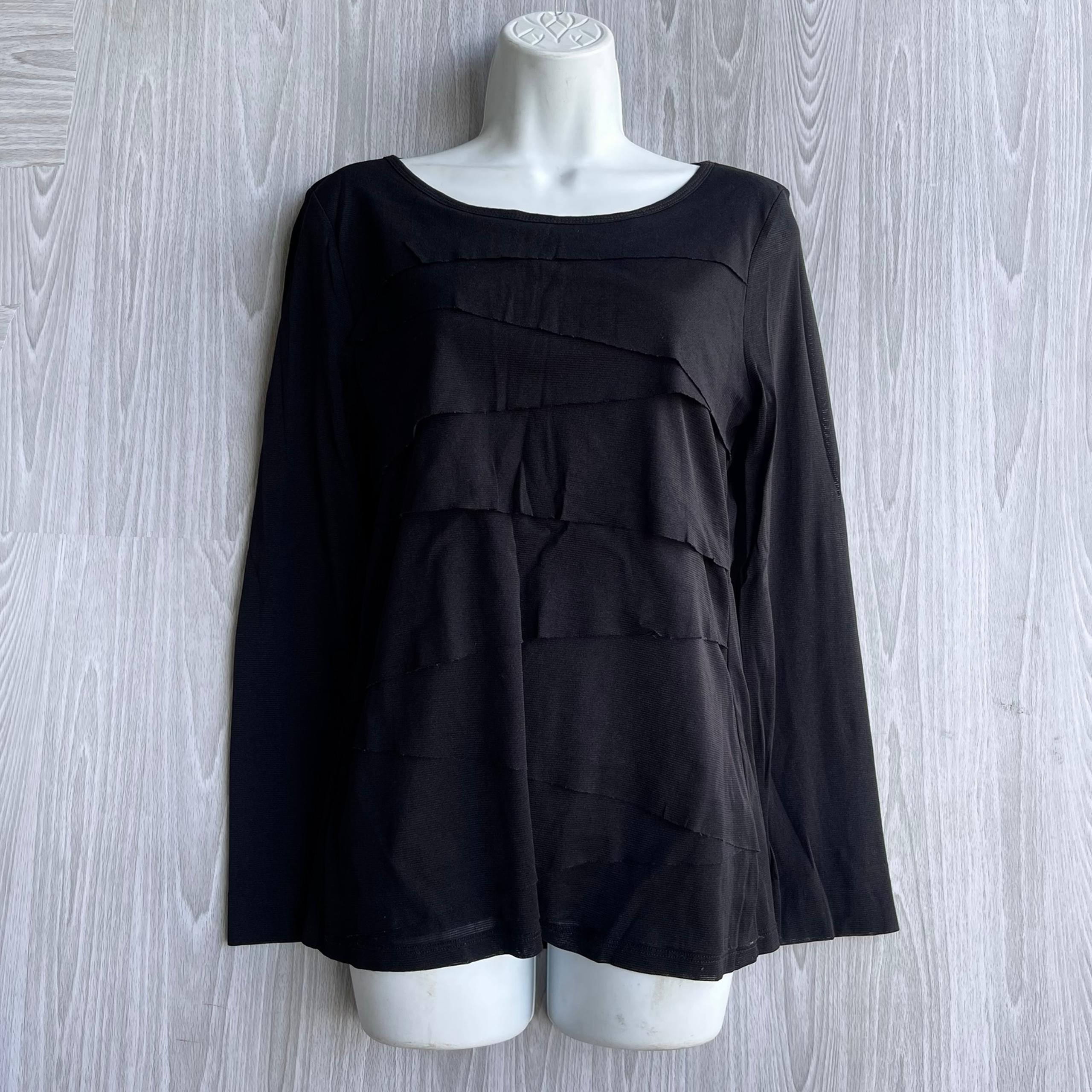 Karen Kane Women's Black Tiered Mesh Blouse Size L 3/4 Sleeve Casual
