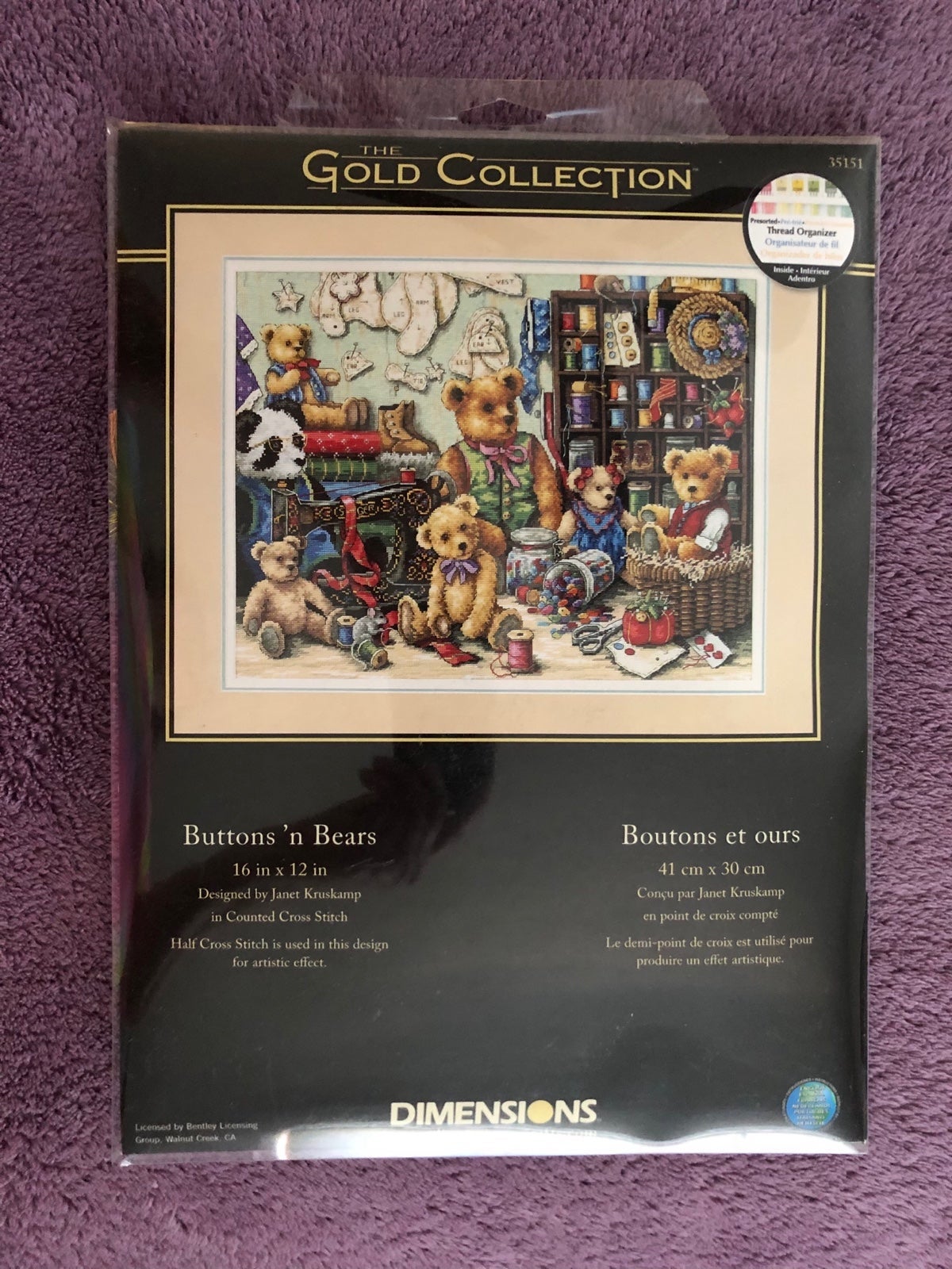 New Dimensions Gold Collection Cross Stitch Buttons N Bears 35151 Janet Kruskamp